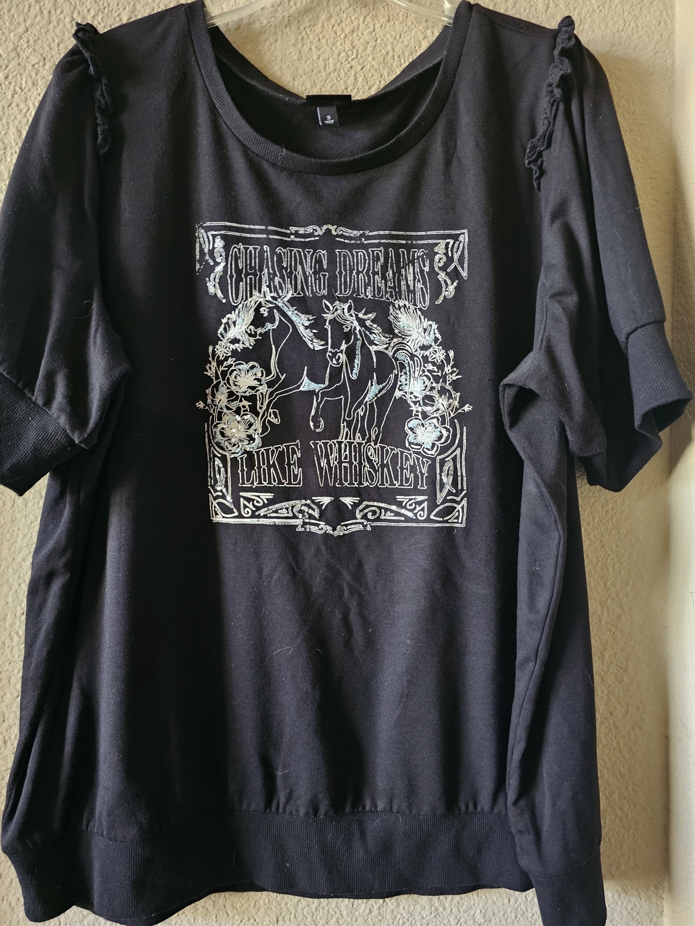 torrid Black Short Sleeve Tee with White Horse Graphic